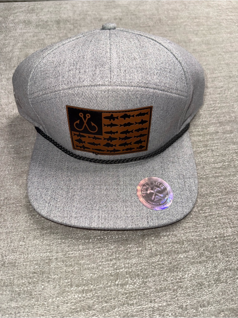 NWT Stone & Steel Fish Flag Gray Rope Snapback Hat One Size